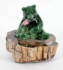 Lyle Sopel, Picnic, 2017, jade, rhodonite and petrified wood sculpture