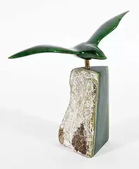 Lyle Sopel, Untitled - Balancing Bird, green stone sculpture