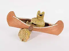 Without a Clue in a Canoe by Vance Theoret, stone, wood and leather sculpture, sold Dec 2023