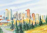 Peter J. Thompson, Untitled - Calgary Cityscape, watercolour on paper