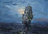 John Davenall Turner, Untitled - Sailing Ship in the Moonlight, 1927, oil on canvas board