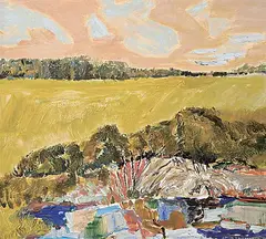 David T. Alexander, Blimps and Bushes, 1983, oil on canvas