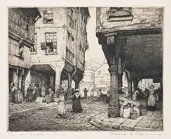 Clarence Gagnon, Rue des Cordeliers, Dinan, 1907, etching on paper