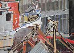 Robert Genn, Among the Seiners, Steveston, B.C., 1969, oil on paper board