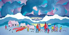 Ted Harrison, People of the Lake, 1991, acrylic on canvas