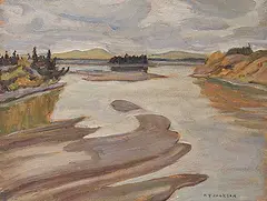 A. Y. Jackson, Tanana River, Alaska, 1964, oil on wood board