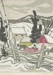 A. Y. Jackson, Sleighing Through the Village, colour silkscreen on paper