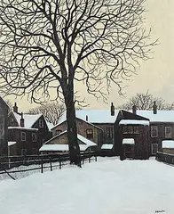 John Kasyn, Winter Evening on Bleecker Street, 1973, oil on wood board