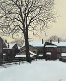 John Kasyn, Winter Evening on Bleecker Street, 1973, oil on wood board