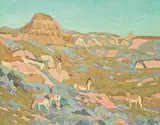 Illingworth Kerr, Antelopes. Stevesville, 1982, oil on canvas board