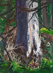 Arthur Lismer, Big Spruce, B.C., 1960, oil on wood board