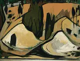 Luke Orton Lindoe, Cliffs, oil on wood board