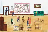 Irene E. McCaugherty, Halloween Party 1949 [Wheelerville Series], 1991, watercolour and ink on paper