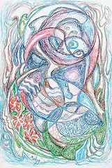 Daphne Odjig, Perhaps in Another Time or Another Age, coloured pencil on paper