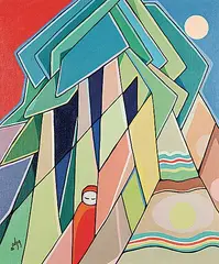 Daphne Odjig, Awaiting the Curtain Call, acrylic on canvas