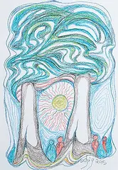 Daphne Odjig, Colourful Memories #6 [Tree People], 2015, coloured pencil on paper