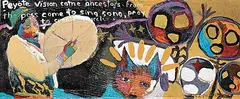 Jane Ash Poitras, Peyote Miracle, 1991, mixed media on wood panel