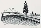 Walter J. Phillips, Engineer's House and South Wall, 1931, wood engraving on paper