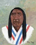 Chief Poundmaker by Allen Sapp, acrylic on canvas, sold Nov 2023