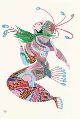 Toller Cranston, Untitled - Whimsical Woman, 1992, gouache on paper