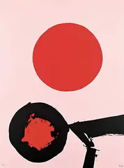 Luis Feito, Untitled - Red Sun on Pink #30/75, colour silkscreen on paper