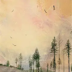 Steven Nederveen, Birds On Quiet Mountain #2, 2014, mixed media on wood board