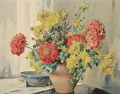 Edwin Byatt, Chrysanthemums, watercolour on paper