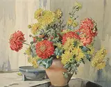 Edwin Byatt, Chrysanthemums, watercolour on paper