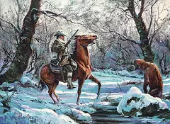 Hulan William Fleming, Man and Bear, 1981, oil on wood board