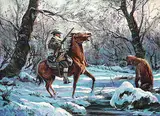 Hulan William Fleming, Man and Bear, 1981, oil on wood board
