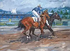 No. 2 in the Race by Daniel James Mace Izzard, oil on wood board, sold Nov 2023