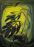Vivian Lindoe, Plant in Window, oil on wood board