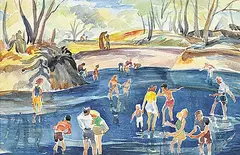 Bartley Robilliard Pragnell, Untitled - Bathers in Dark Blue Waters, 1946, watercolour on paper