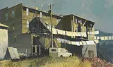 Geoffrey Allan Rock, Back of the Greenwood Hotel - Monday, Greenwood, B.C., oil on wood board