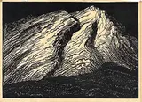 Cascade Mountain, Banff #19/50 by Margaret Shelton, 1942, lino block on paper, sold Nov 2023