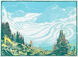 Peyto Lake #4/100 by Margaret Shelton, 1984, lino block in three colours on paper, sold Nov 2023