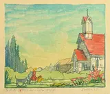 Saint Peters, Windermere #50/100 by Margaret Shelton, 1977, lino block in eight colours on paper, sold Nov 2023