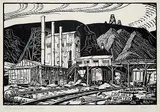 Rosedale Mine Tipple by Margaret Shelton, 1949, lino block on paper, sold Nov 2023