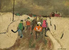 William Arthur Winter, Skating Kids, 1980, oil on canvas board