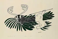 Peter Aliknak, Surprise in the Water #41/50, 1972, colour stonecut on paper