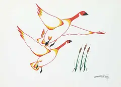 Untitled - Soaring Geese by Ray Baptiste, 1982, acrylic on paper, sold Sep 2023