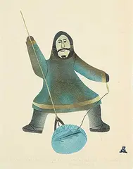 Josephee Kakee, Ice Fishing #32/50, 1983, colour stencil on paper