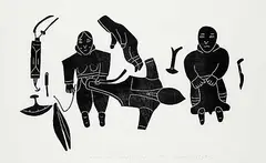 Helen Kalvak, Making an Atigi #5/50, 1982, stonecut on paper