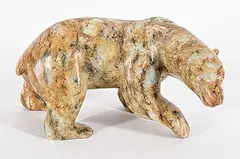 Stalking Polar Bear by Bill Nasogaluak, 2002, brown stone carving, sold Sep 2023