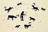 Mabel Nigiyok, Dogs Chasing Caribou #5/50, 1984, stonecut and stencil on paper