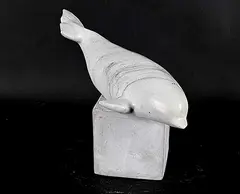 Napatchie Noah, Untitled - Beluga Whale, 1995, light grey stone carving