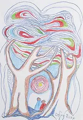 Daphne Odjig, Untitled - Colourful Trees at Daylight, 2014, coloured pencil on paper