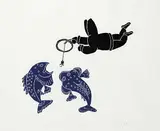 Mona Ohoveluk, Fishing for Kanayaks #1/50, 1982, colour stonecut on paper