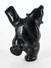 Dancing Polar Bear by Johnny Papigatuk, green stone carving, sold Sep 2023