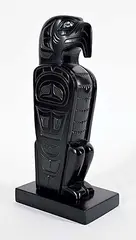 Haida Eagle by Glen Pollard, 1997, argillite carving with abalone, sold Sep 2023